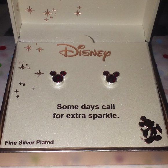 DISNEY MICKEY MOUSE RUBY RED CRYSTAL JULY BIRTHSTONE STUD EARRINGS**NEW! - Picture 4 of 6